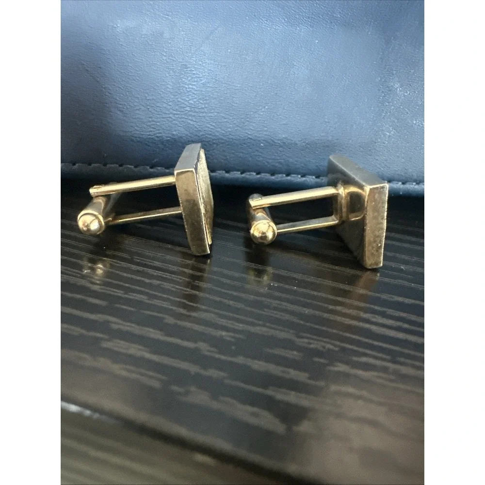 Vintage Shield Goldtone Flat Gold Plated‎ Cufflinks Broadie Style Down Secure